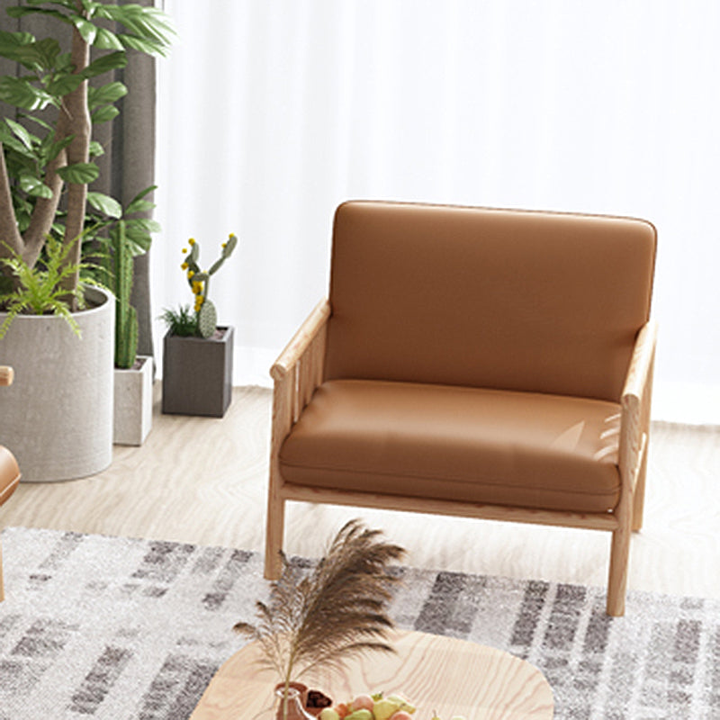 Stationary Leather Living Room Sofa Tuxedo Arm Settee in White/Brown 24''L x29"W x 30"H Brown Clearhalo 'furn' 'furn_sofas' 'Furniture' 'furniture_sofas' 'Living Room Furniture' 'Sofa' 'sofas' 4858608