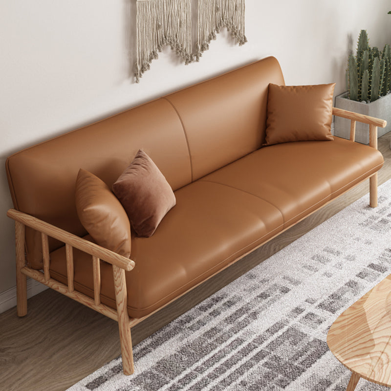 Stationary Leather Living Room Sofa Tuxedo Arm Settee in White/Brown Clearhalo 'furn' 'furn_sofas' 'Furniture' 'furniture_sofas' 'Living Room Furniture' 'Sofa' 'sofas' 4858609