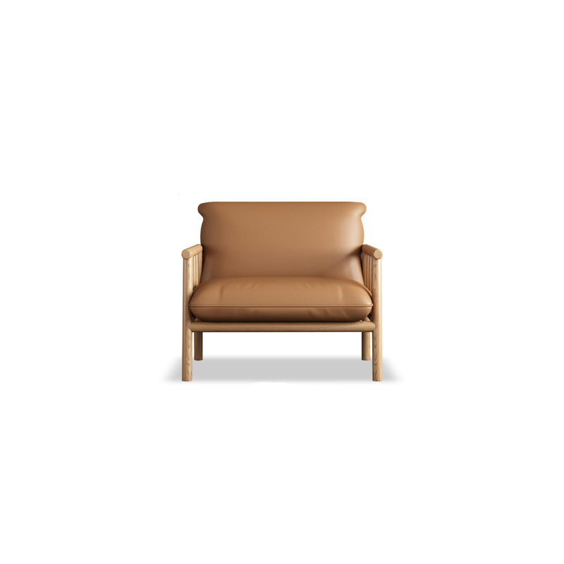 Stationary Leather Living Room Sofa Tuxedo Arm Settee in White/Brown Clearhalo 'furn' 'furn_sofas' 'Furniture' 'furniture_sofas' 'Living Room Furniture' 'Sofa' 'sofas' 4858610