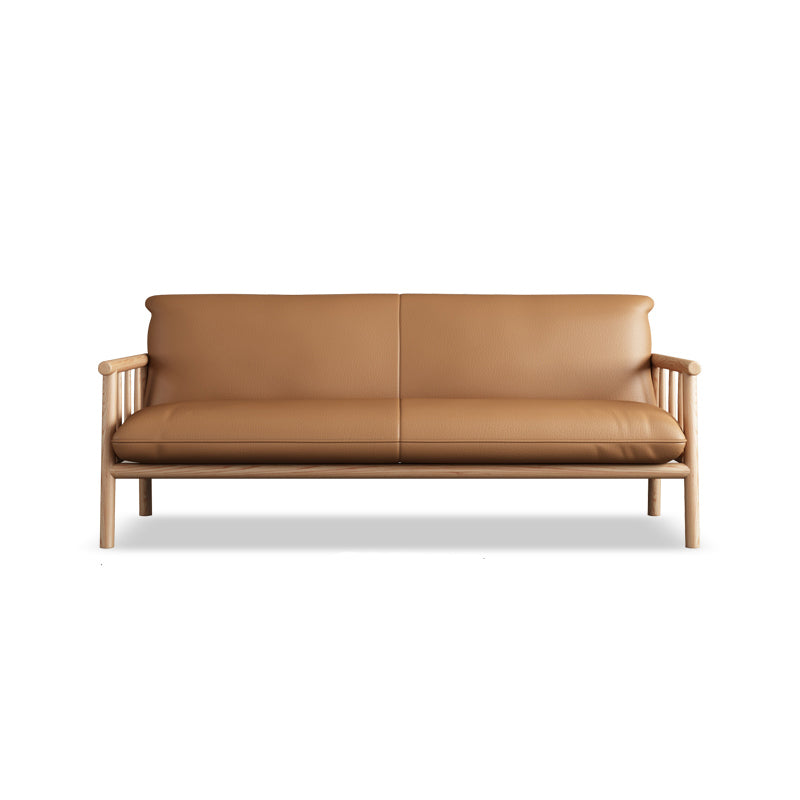 Stationary Leather Living Room Sofa Tuxedo Arm Settee in White/Brown Clearhalo 'furn' 'furn_sofas' 'Furniture' 'furniture_sofas' 'Living Room Furniture' 'Sofa' 'sofas' 4858613