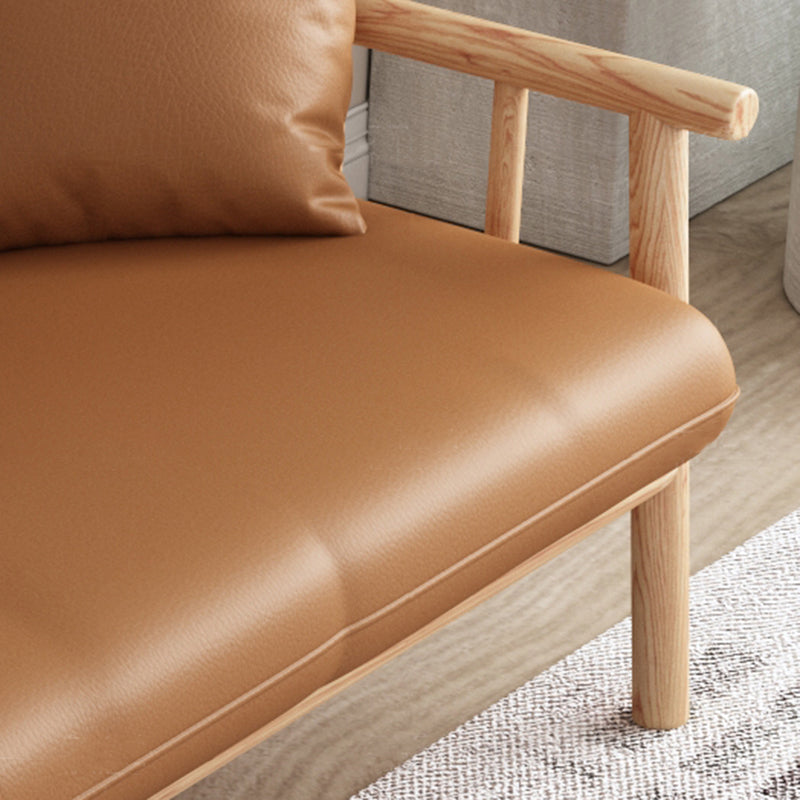 Stationary Leather Living Room Sofa Tuxedo Arm Settee in White/Brown Clearhalo 'furn' 'furn_sofas' 'Furniture' 'furniture_sofas' 'Living Room Furniture' 'Sofa' 'sofas' 4858614