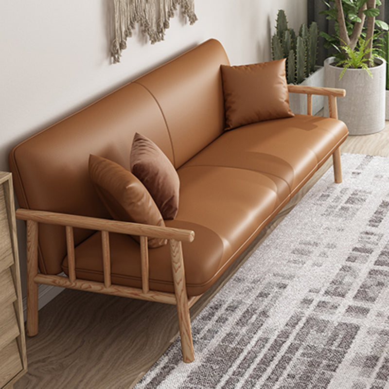 Stationary Leather Living Room Sofa Tuxedo Arm Settee in White/Brown 59.1"L x 28.7"W x 30.3"H Brown Clearhalo 'furn' 'furn_sofas' 'Furniture' 'furniture_sofas' 'Living Room Furniture' 'Sofa' 'sofas' 4858618