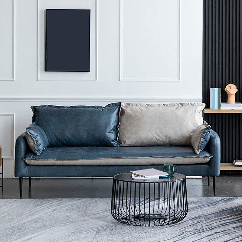 Contemporary Faux Leather Sofa Square Arm Couch with Pillows 55"L x 29.5"W x 27"H Royal Blue Black Clearhalo 'furn' 'furn_sofas' 'Furniture' 'furniture_sofas' 'Living Room Furniture' 'Sofa' 'sofas' 4858642