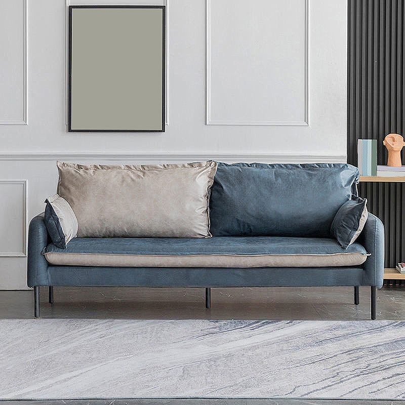 Contemporary Faux Leather Sofa Square Arm Couch with Pillows 47"L x 29.5"W x 27"H Royal Blue Black Clearhalo 'furn' 'furn_sofas' 'Furniture' 'furniture_sofas' 'Living Room Furniture' 'Sofa' 'sofas' 4858643