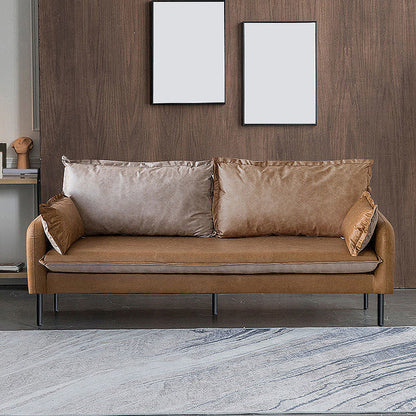 Contemporary Faux Leather Sofa Square Arm Couch with Pillows Khaki Black Clearhalo 'furn' 'furn_sofas' 'Furniture' 'furniture_sofas' 'Living Room Furniture' 'Sofa' 'sofas' 4858646