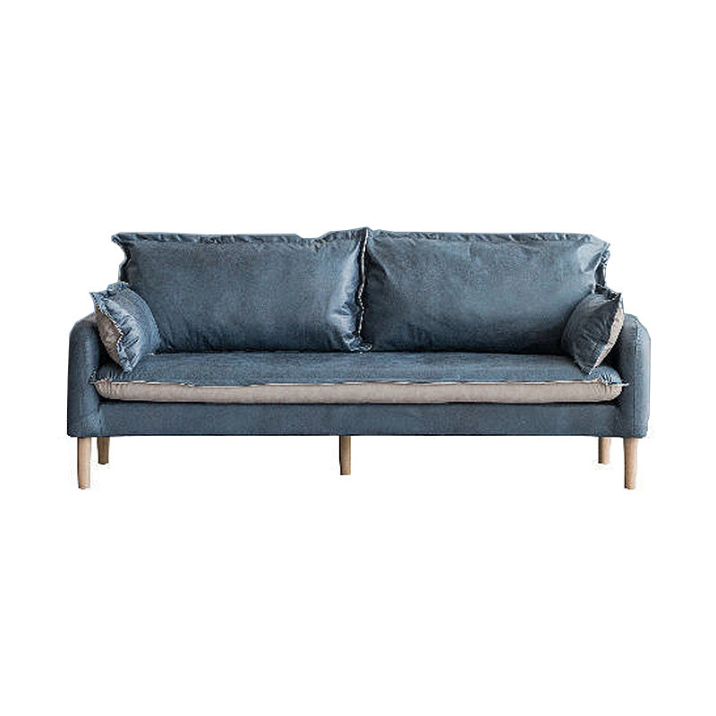 Contemporary Faux Leather Sofa Square Arm Couch with Pillows 47"L x 29.5"W x 27"H Royal Blue Natural Wood Clearhalo 'furn' 'furn_sofas' 'Furniture' 'furniture_sofas' 'Living Room Furniture' 'Sofa' 'sofas' 4858651