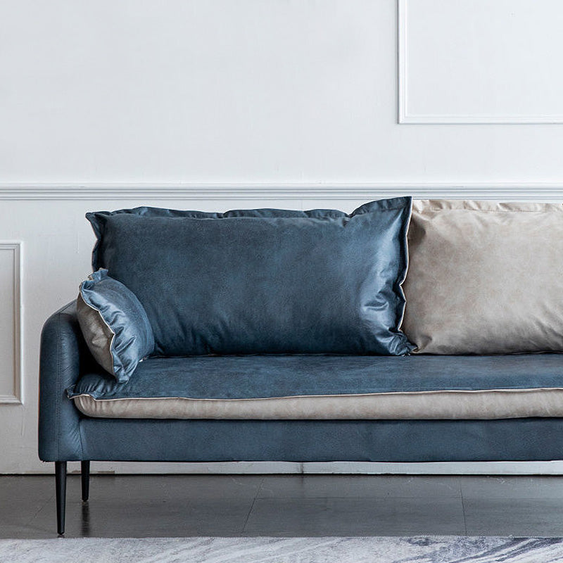 Contemporary Faux Leather Sofa Square Arm Couch with Pillows Clearhalo 'furn' 'furn_sofas' 'Furniture' 'furniture_sofas' 'Living Room Furniture' 'Sofa' 'sofas' 4858652