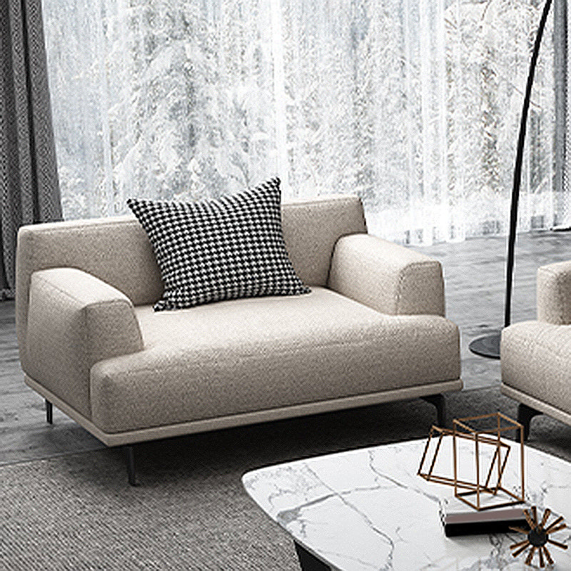 Contemporary Living Room Beige Sofa Square Arm Standard Settee 41"L x 37"W x 35"H Cotton Clearhalo 'furn' 'furn_sofas' 'Furniture' 'furniture_sofas' 'Living Room Furniture' 'Sofa' 'sofas' 4858679