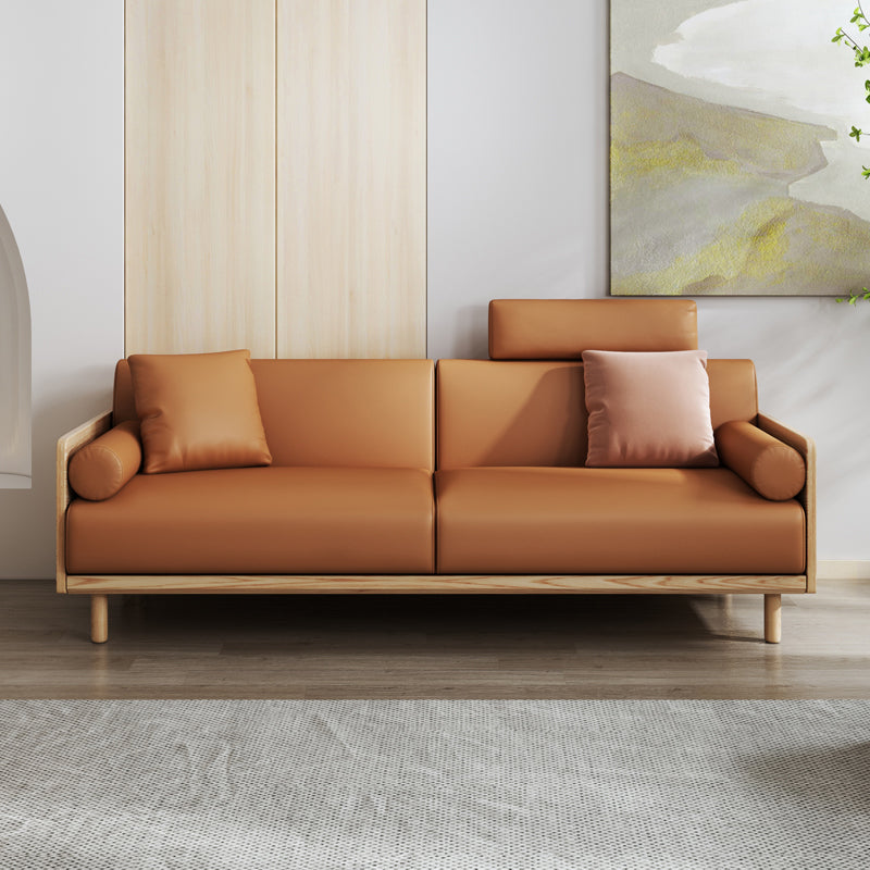 Stationary Stain-Resistant Faux Leather Settee Living Room Pillow Top Arm Sofa 67"L x 33.5"W x 35.5"H Natural Wood Clearhalo 'furn' 'furn_sofas' 'Furniture' 'furniture_sofas' 'Living Room Furniture' 'Sofa' 'sofas' 4858719