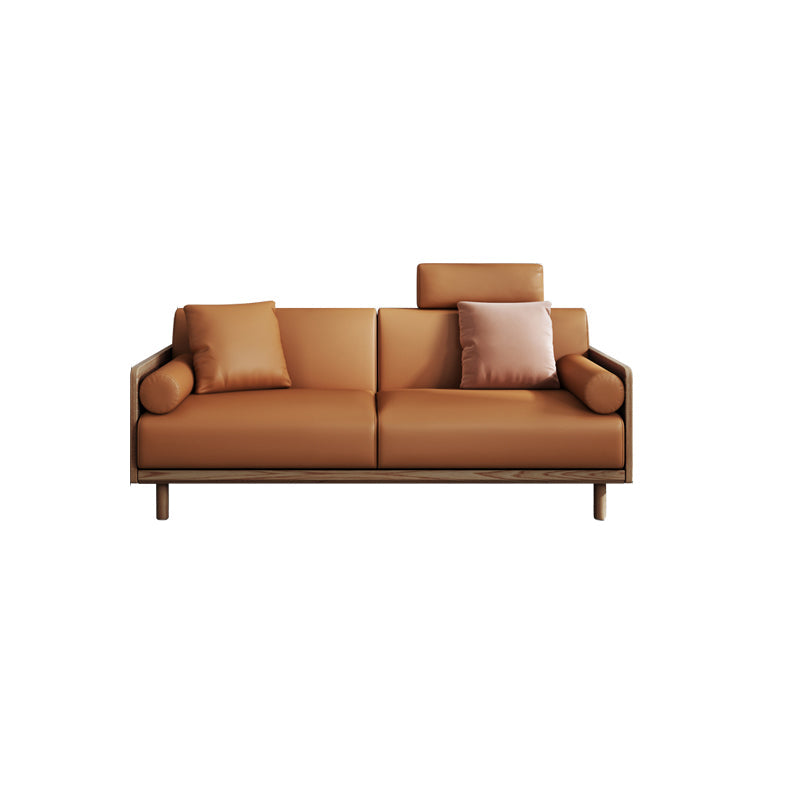 Stationary Stain-Resistant Faux Leather Settee Living Room Pillow Top Arm Sofa 67"L x 33.5"W x 35.5"H Walnut Clearhalo 'furn' 'furn_sofas' 'Furniture' 'furniture_sofas' 'Living Room Furniture' 'Sofa' 'sofas' 4858720
