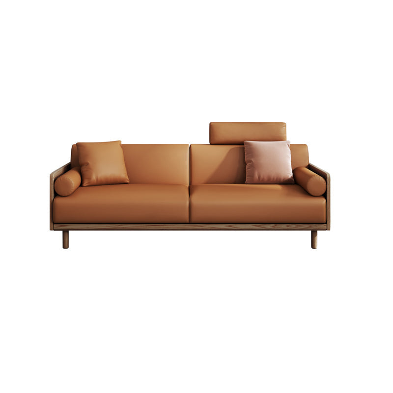 Stationary Stain-Resistant Faux Leather Settee Living Room Pillow Top Arm Sofa 79''L x33.5"W x 35"H Walnut Clearhalo 'furn' 'furn_sofas' 'Furniture' 'furniture_sofas' 'Living Room Furniture' 'Sofa' 'sofas' 4858721