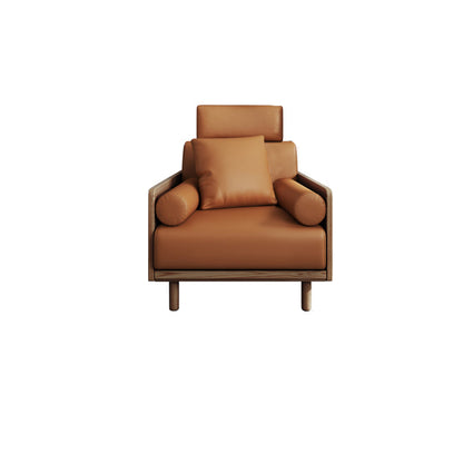 Stationary Stain-Resistant Faux Leather Settee Living Room Pillow Top Arm Sofa 35.5"L x 33.5"W x 35.5"H Walnut Clearhalo 'furn' 'furn_sofas' 'Furniture' 'furniture_sofas' 'Living Room Furniture' 'Sofa' 'sofas' 4858723