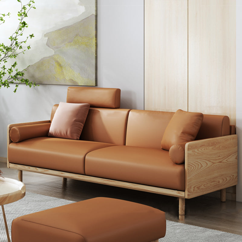 Stationary Stain-Resistant Faux Leather Settee Living Room Pillow Top Arm Sofa Clearhalo 'furn' 'furn_sofas' 'Furniture' 'furniture_sofas' 'Living Room Furniture' 'Sofa' 'sofas' 4858726