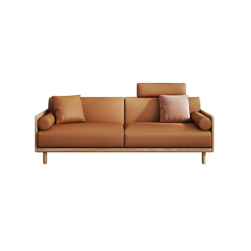 Stationary Stain-Resistant Faux Leather Settee Living Room Pillow Top Arm Sofa Clearhalo 'furn' 'furn_sofas' 'Furniture' 'furniture_sofas' 'Living Room Furniture' 'Sofa' 'sofas' 4858727