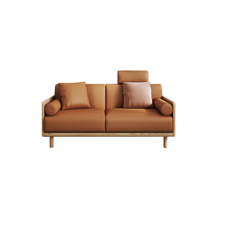Stationary Stain-Resistant Faux Leather Settee Living Room Pillow Top Arm Sofa Clearhalo 'furn' 'furn_sofas' 'Furniture' 'furniture_sofas' 'Living Room Furniture' 'Sofa' 'sofas' 4858729