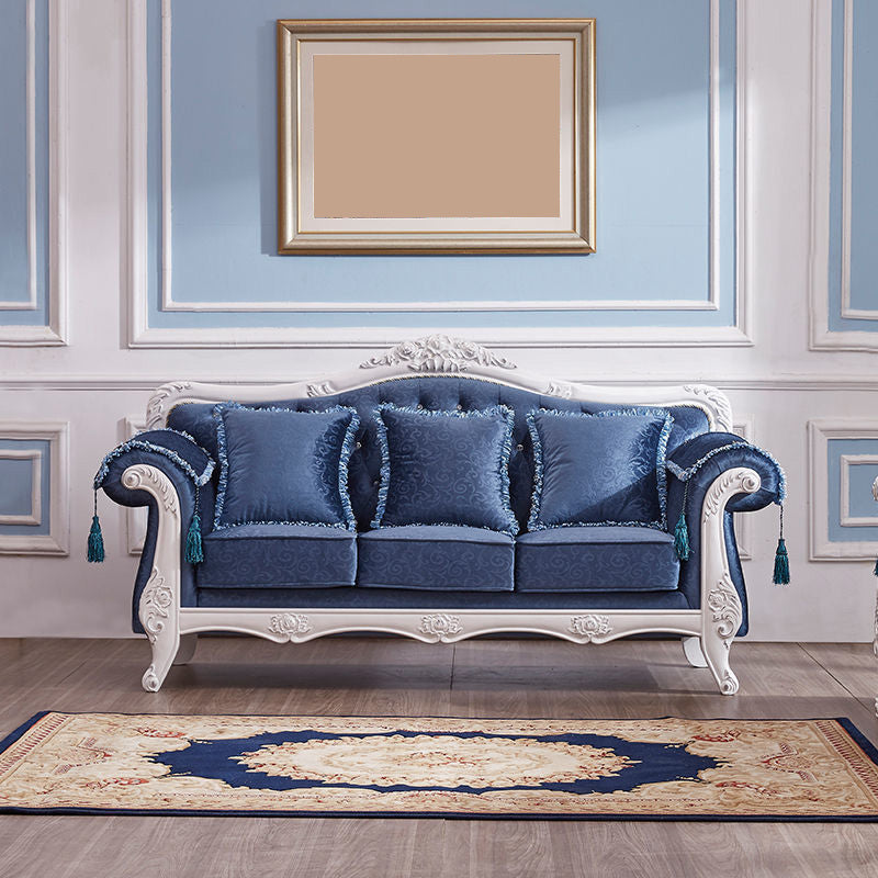 Tight and Tufted Split-Back Rolled Arm Sofa Couch for Three People White-Navy Clearhalo 'furn' 'furn_sofas' 'Furniture' 'furniture_sofas' 'Living Room Furniture' 'Sofa' 'sofas' 4858743