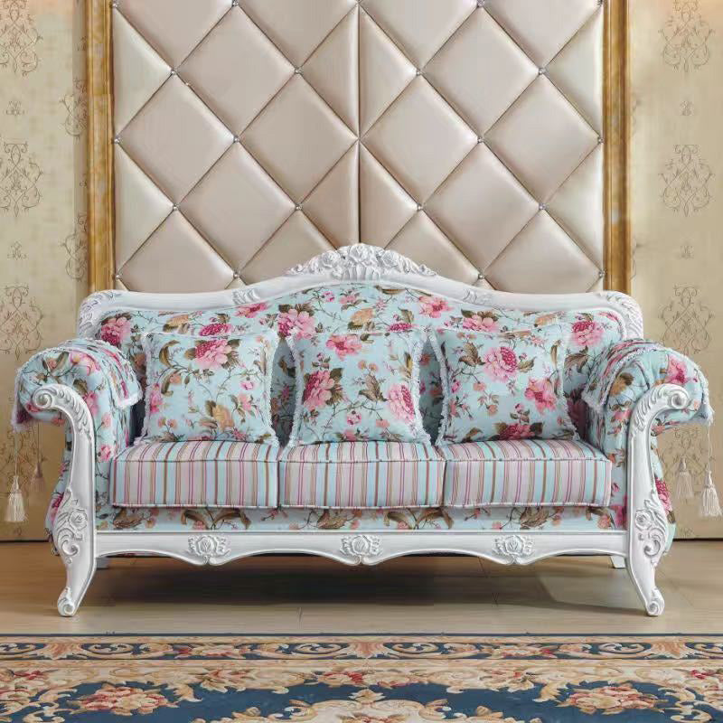 Tight and Tufted Split-Back Rolled Arm Sofa Couch for Three People White-Pink-Blue Clearhalo 'furn' 'furn_sofas' 'Furniture' 'furniture_sofas' 'Living Room Furniture' 'Sofa' 'sofas' 4858744
