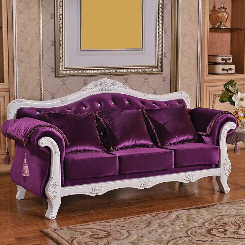 Tight and Tufted Split-Back Rolled Arm Sofa Couch for Three People Purple White Clearhalo 'furn' 'furn_sofas' 'Furniture' 'furniture_sofas' 'Living Room Furniture' 'Sofa' 'sofas' 4858747