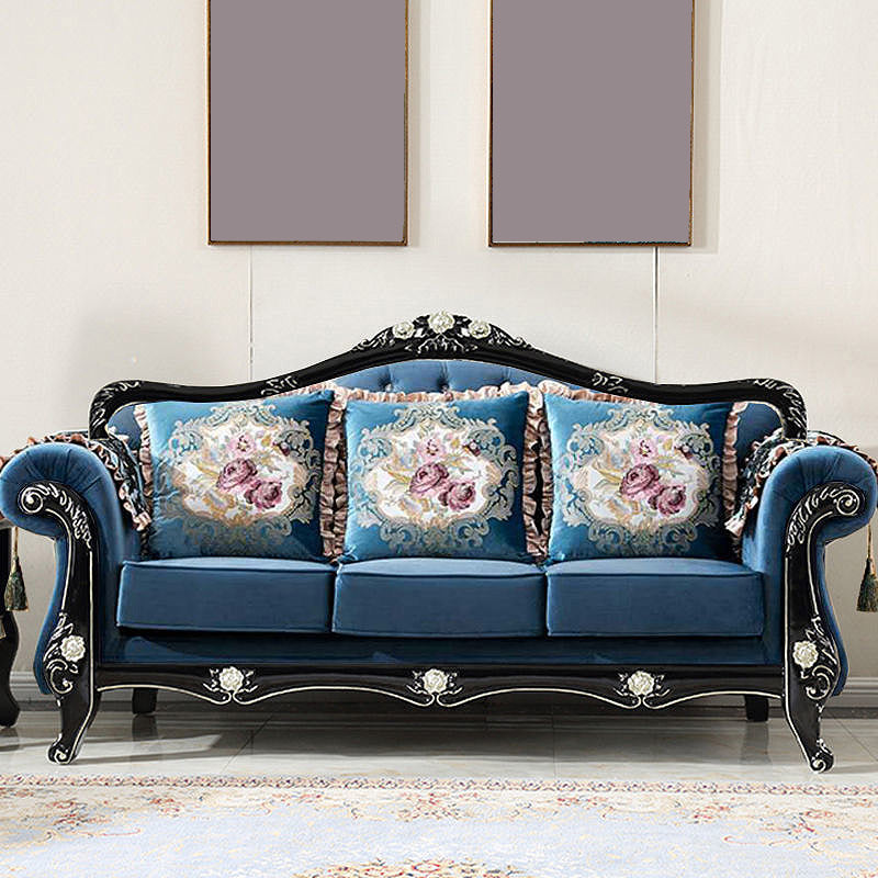 Tight and Tufted Split-Back Rolled Arm Sofa Couch for Three People Dark Blue-Black Clearhalo 'furn' 'furn_sofas' 'Furniture' 'furniture_sofas' 'Living Room Furniture' 'Sofa' 'sofas' 4858749