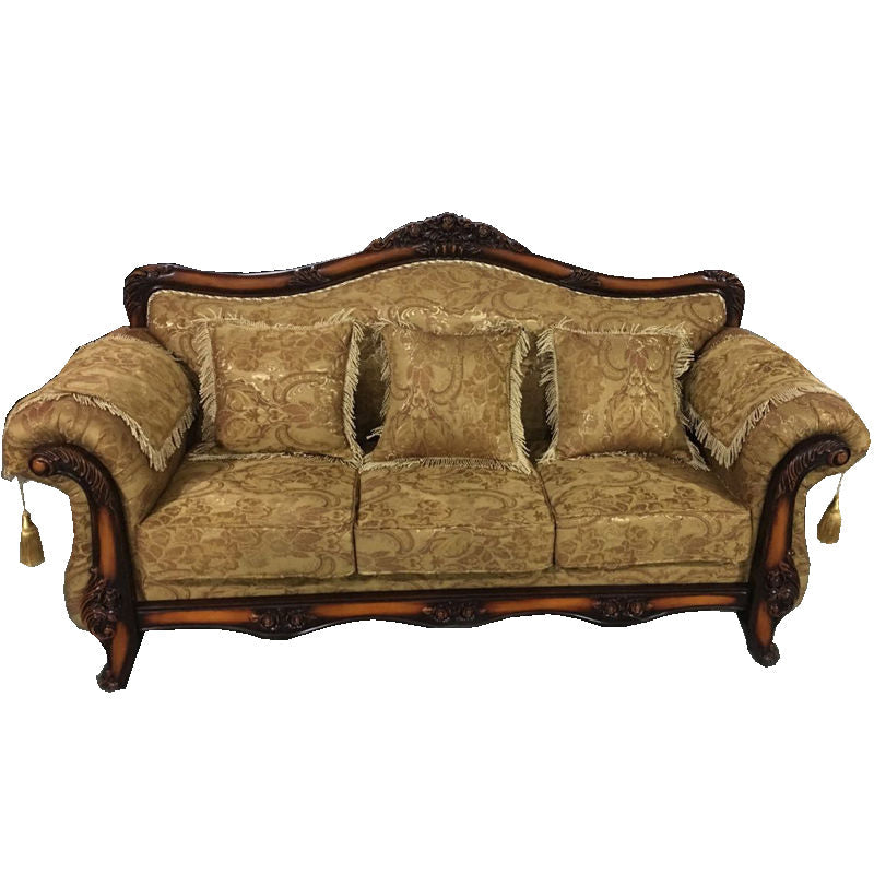Tight and Tufted Split-Back Rolled Arm Sofa Couch for Three People Yellow-Brown Clearhalo 'furn' 'furn_sofas' 'Furniture' 'furniture_sofas' 'Living Room Furniture' 'Sofa' 'sofas' 4858754