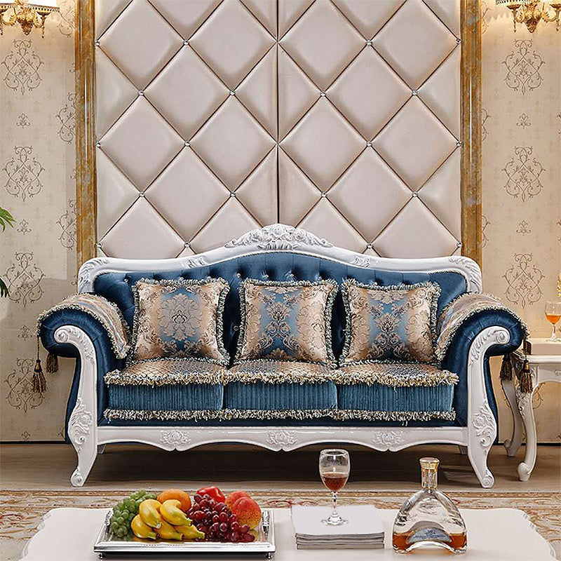 Tight and Tufted Split-Back Rolled Arm Sofa Couch for Three People Dark Blue Gray-White Clearhalo 'furn' 'furn_sofas' 'Furniture' 'furniture_sofas' 'Living Room Furniture' 'Sofa' 'sofas' 4858758