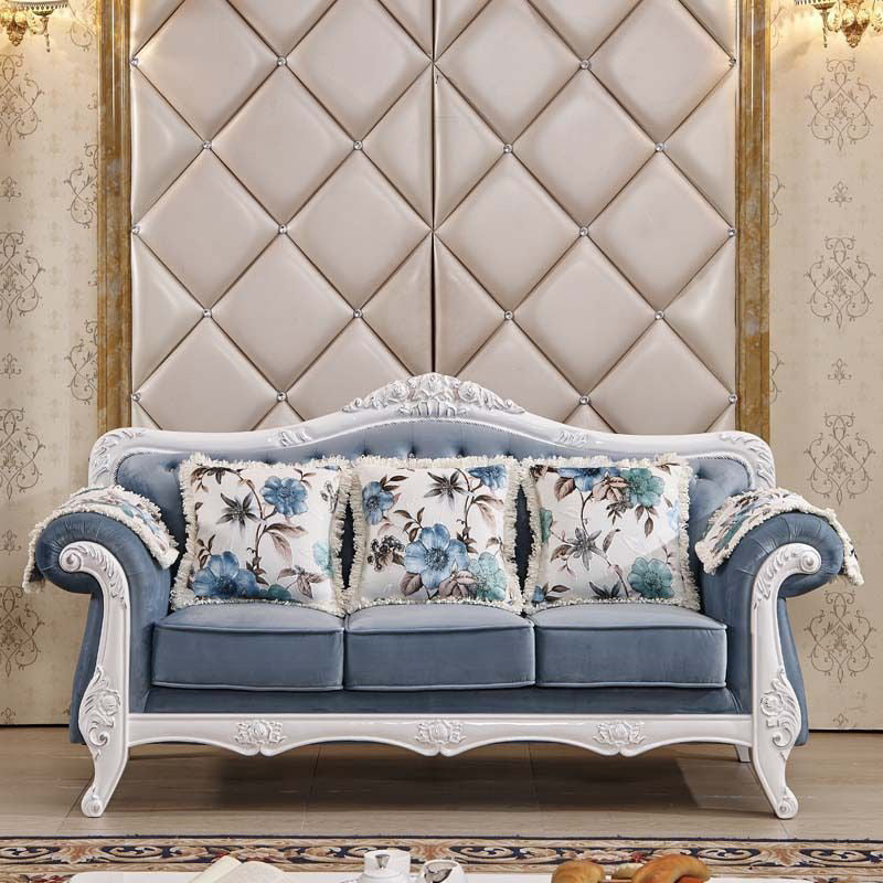 Tight and Tufted Split-Back Rolled Arm Sofa Couch for Three People Lake Blue-White Clearhalo 'furn' 'furn_sofas' 'Furniture' 'furniture_sofas' 'Living Room Furniture' 'Sofa' 'sofas' 4858766