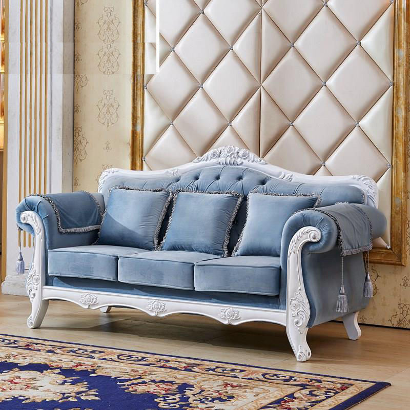 Tight and Tufted Split-Back Rolled Arm Sofa Couch for Three People Blue-White Clearhalo 'furn' 'furn_sofas' 'Furniture' 'furniture_sofas' 'Living Room Furniture' 'Sofa' 'sofas' 4858769