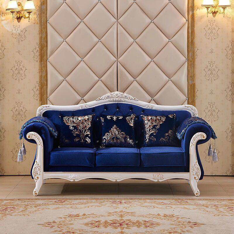 Tight and Tufted Split-Back Rolled Arm Sofa Couch for Three People Navy-White Clearhalo 'furn' 'furn_sofas' 'Furniture' 'furniture_sofas' 'Living Room Furniture' 'Sofa' 'sofas' 4858771