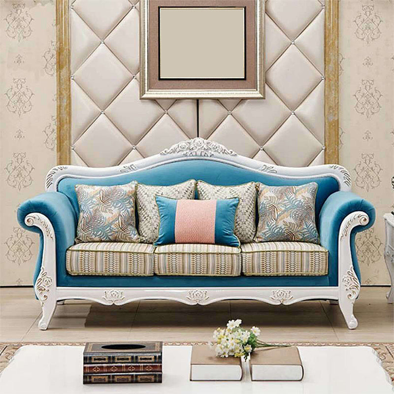 Tight and Tufted Split-Back Rolled Arm Sofa Couch for Three People White-Yellow-Blue Clearhalo 'furn' 'furn_sofas' 'Furniture' 'furniture_sofas' 'Living Room Furniture' 'Sofa' 'sofas' 4858773