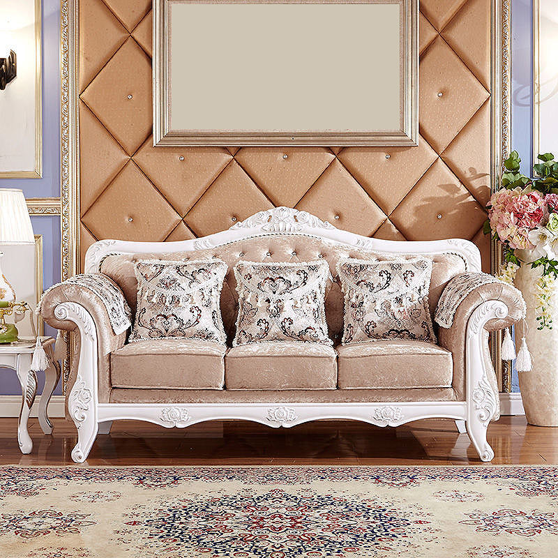 Tight and Tufted Split-Back Rolled Arm Sofa Couch for Three People White-Gold Clearhalo 'furn' 'furn_sofas' 'Furniture' 'furniture_sofas' 'Living Room Furniture' 'Sofa' 'sofas' 4858775