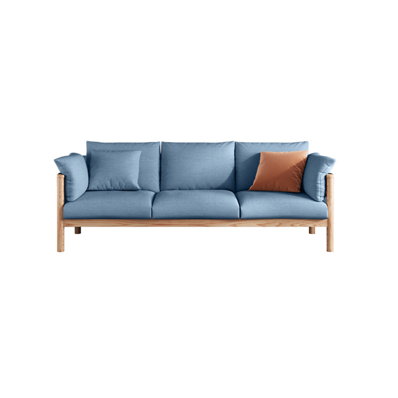 Stationary Cotton 3-seater Settee Living Room Pillow Top Arm Sofa Blue Natural Wood Clearhalo 'furn' 'furn_sofas' 'Furniture' 'furniture_sofas' 'Living Room Furniture' 'Sofa' 'sofas' 4858795