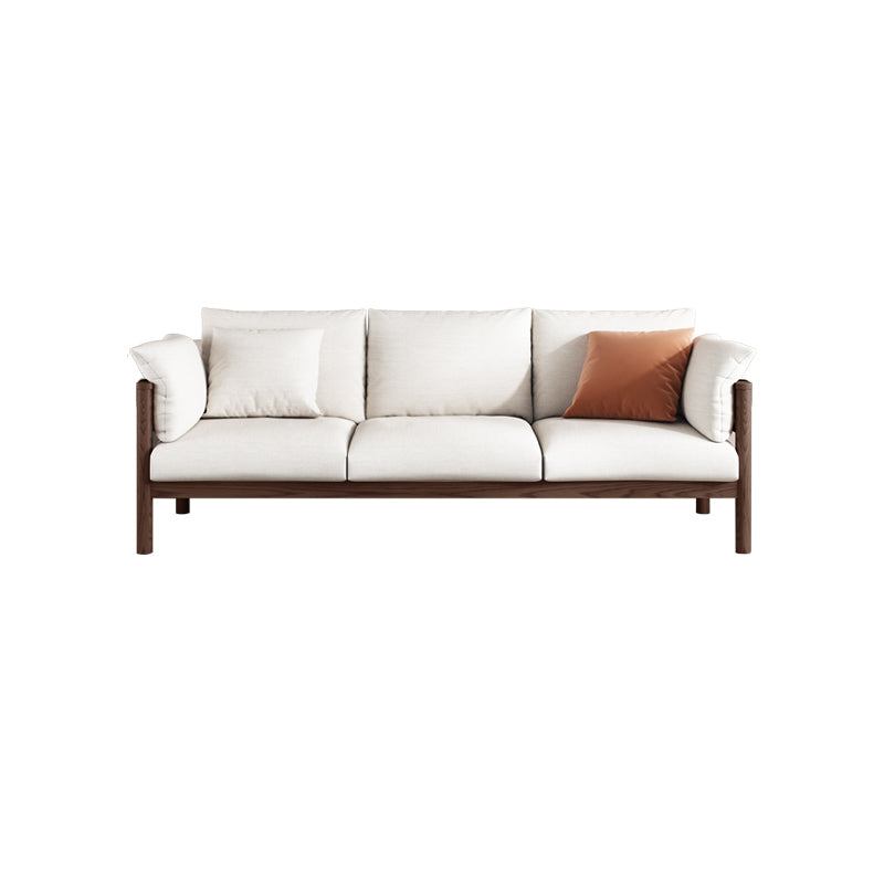 Stationary Cotton 3-seater Settee Living Room Pillow Top Arm Sofa White Walnut Clearhalo 'furn' 'furn_sofas' 'Furniture' 'furniture_sofas' 'Living Room Furniture' 'Sofa' 'sofas' 4858798
