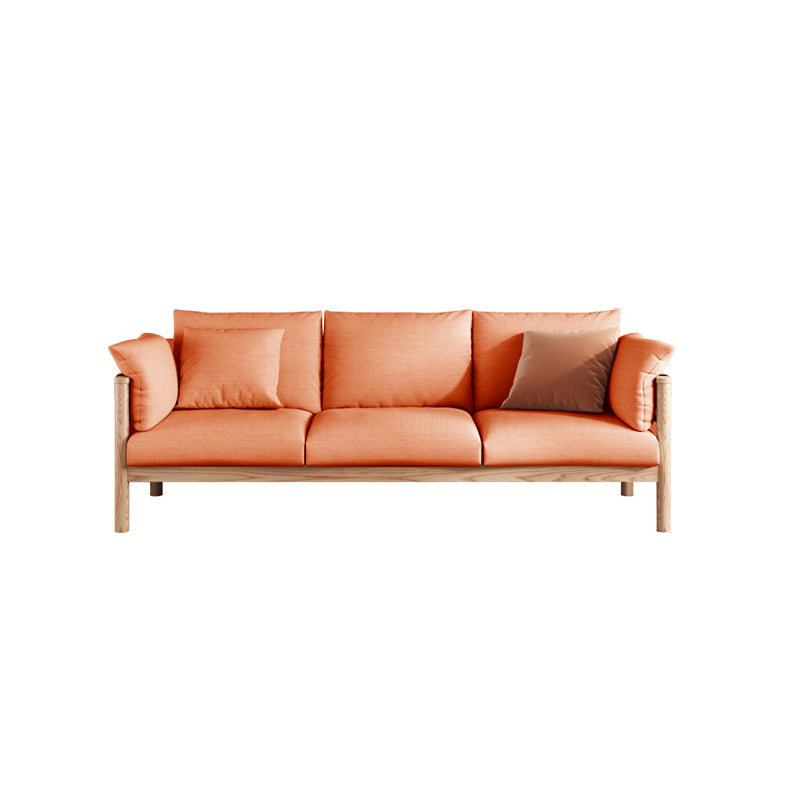 Stationary Cotton 3-seater Settee Living Room Pillow Top Arm Sofa Orange Natural Wood Clearhalo 'furn' 'furn_sofas' 'Furniture' 'furniture_sofas' 'Living Room Furniture' 'Sofa' 'sofas' 4858804