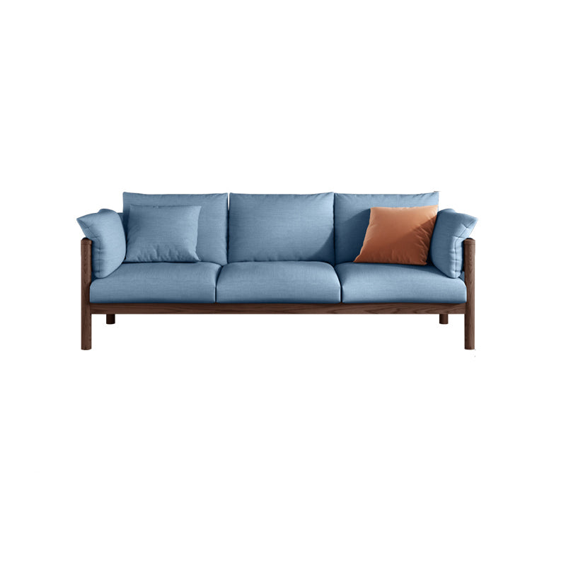 Stationary Cotton 3-seater Settee Living Room Pillow Top Arm Sofa Blue Walnut Clearhalo 'furn' 'furn_sofas' 'Furniture' 'furniture_sofas' 'Living Room Furniture' 'Sofa' 'sofas' 4858805
