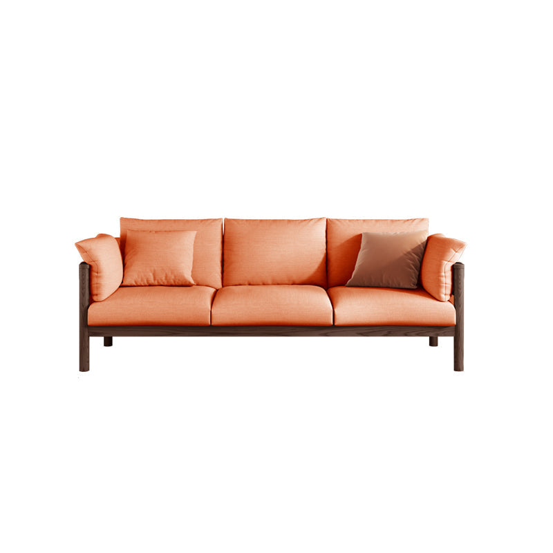 Stationary Cotton 3-seater Settee Living Room Pillow Top Arm Sofa Orange Walnut Clearhalo 'furn' 'furn_sofas' 'Furniture' 'furniture_sofas' 'Living Room Furniture' 'Sofa' 'sofas' 4858808