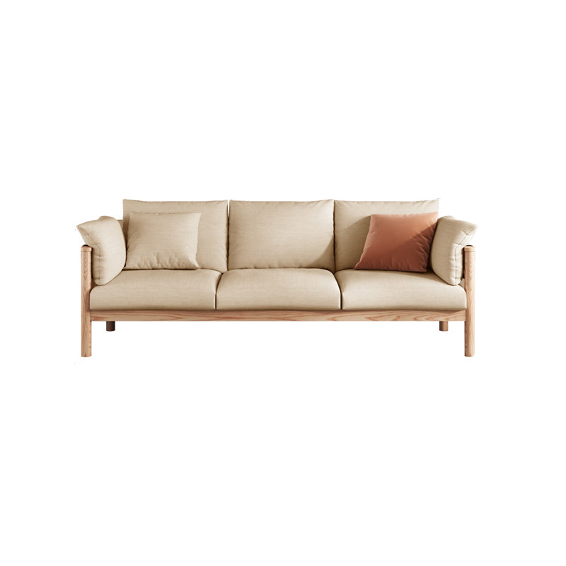 Stationary Cotton 3-seater Settee Living Room Pillow Top Arm Sofa Brown Natural Wood Clearhalo 'furn' 'furn_sofas' 'Furniture' 'furniture_sofas' 'Living Room Furniture' 'Sofa' 'sofas' 4858809