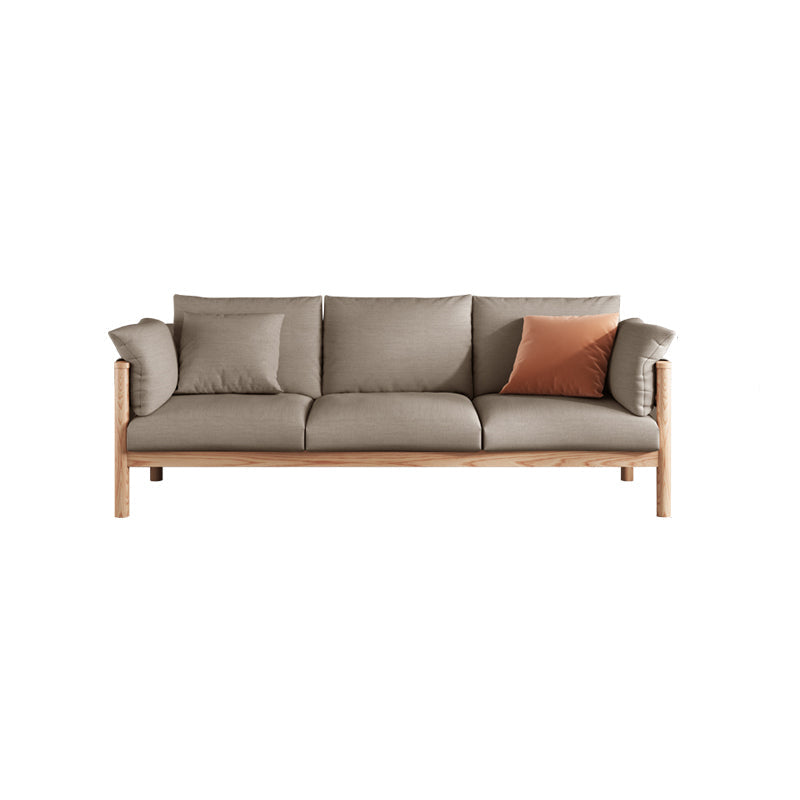 Stationary Cotton 3-seater Settee Living Room Pillow Top Arm Sofa Coffee Natural Wood Clearhalo 'furn' 'furn_sofas' 'Furniture' 'furniture_sofas' 'Living Room Furniture' 'Sofa' 'sofas' 4858812