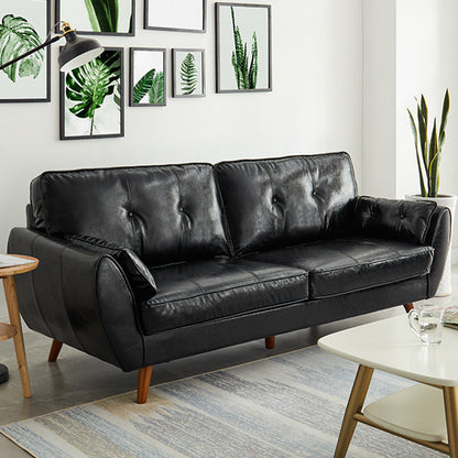 Contemporary Button-tufted Sofa Flared Arm Couch for Apartment 57"L x 33"W x 33.5"H Black Clearhalo 'furn' 'furn_sofas' 'Furniture' 'furniture_sofas' 'Living Room Furniture' 'Sofa' 'sofas' 4858836