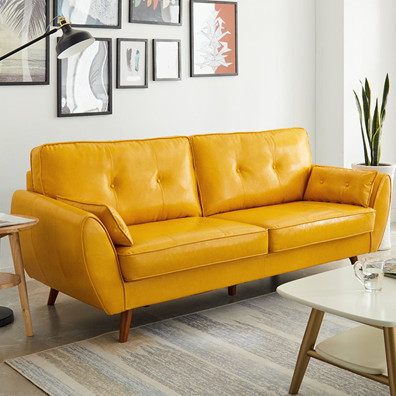 Contemporary Button-tufted Sofa Flared Arm Couch for Apartment 57"L x 33"W x 33.5"H Yellow Clearhalo 'furn' 'furn_sofas' 'Furniture' 'furniture_sofas' 'Living Room Furniture' 'Sofa' 'sofas' 4858839