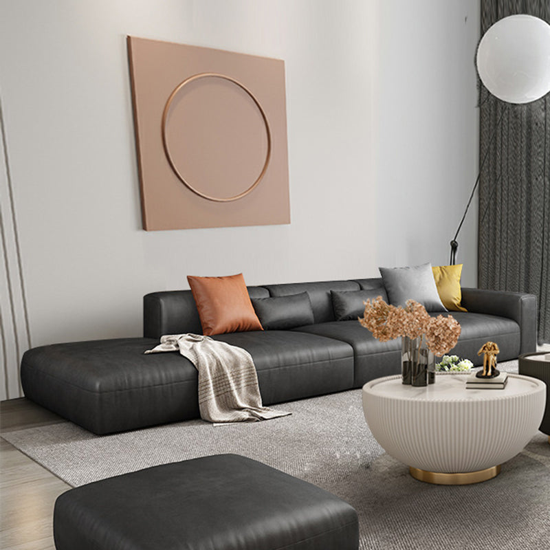 Contemporary Standard Square Arm Settee Living Room Faux Leather Couch Dark Gray Sponge Clearhalo 'furn' 'furn_sofas' 'Furniture' 'furniture_sofas' 'Living Room Furniture' 'Sofa' 'sofas' 4858874