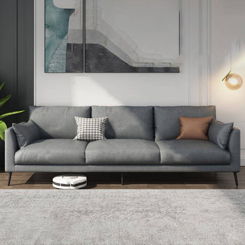 Contemporary Gray Recessed Arm Couch Living Room Faux Leather Sofa 85''L x36"W x 33.5"H Latex Clearhalo 'furn' 'furn_sofas' 'Furniture' 'furniture_sofas' 'Living Room Furniture' 'Sofa' 'sofas' 4858876