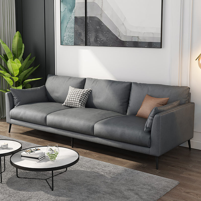 Contemporary Gray Recessed Arm Couch Living Room Faux Leather Sofa 85''L x36"W x 33.5"H Sponge Clearhalo 'furn' 'furn_sofas' 'Furniture' 'furniture_sofas' 'Living Room Furniture' 'Sofa' 'sofas' 4858877