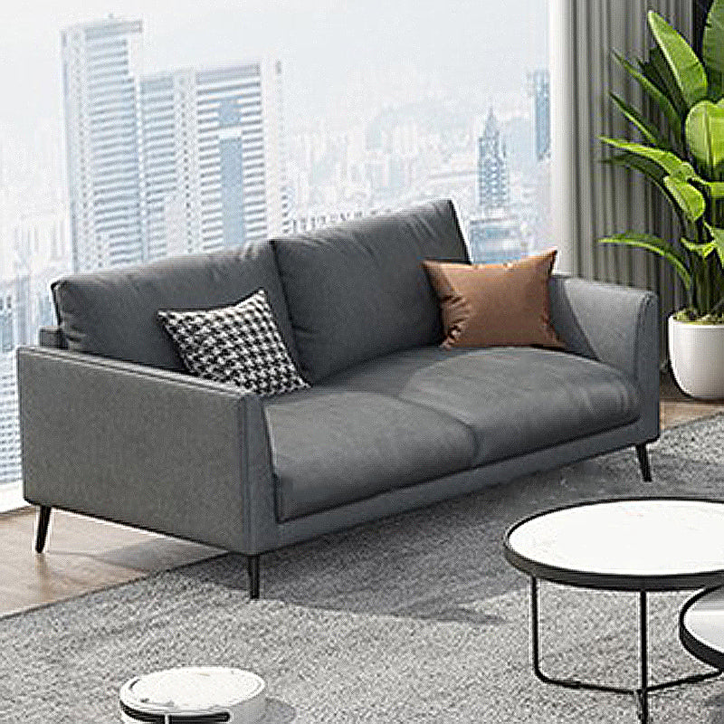 Contemporary Gray Recessed Arm Couch Living Room Faux Leather Sofa 59''L x36"W x 33.5"H Latex Clearhalo 'furn' 'furn_sofas' 'Furniture' 'furniture_sofas' 'Living Room Furniture' 'Sofa' 'sofas' 4858879