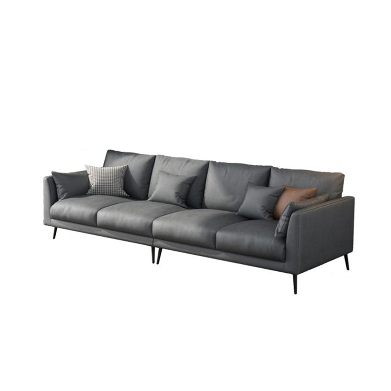 Contemporary Gray Recessed Arm Couch Living Room Faux Leather Sofa 109.5''L x36"W x 33.5"H Clearhalo 'furn' 'furn_sofas' 'Furniture' 'furniture_sofas' 'Living Room Furniture' 'Sofa' 'sofas' 4858880