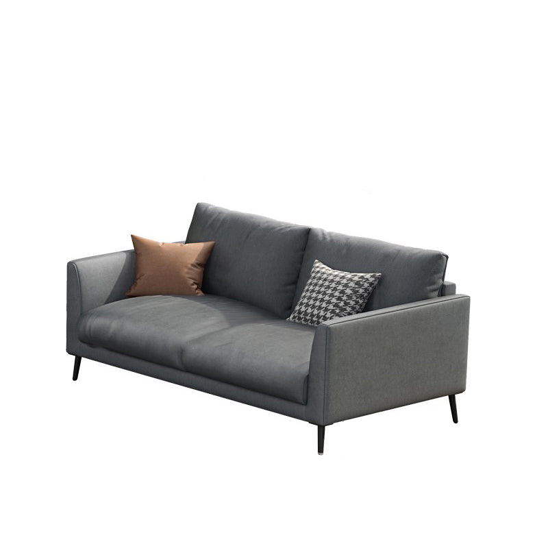 Contemporary Gray Recessed Arm Couch Living Room Faux Leather Sofa 59''L x36"W x 33.5"H Sponge Clearhalo 'furn' 'furn_sofas' 'Furniture' 'furniture_sofas' 'Living Room Furniture' 'Sofa' 'sofas' 4858883