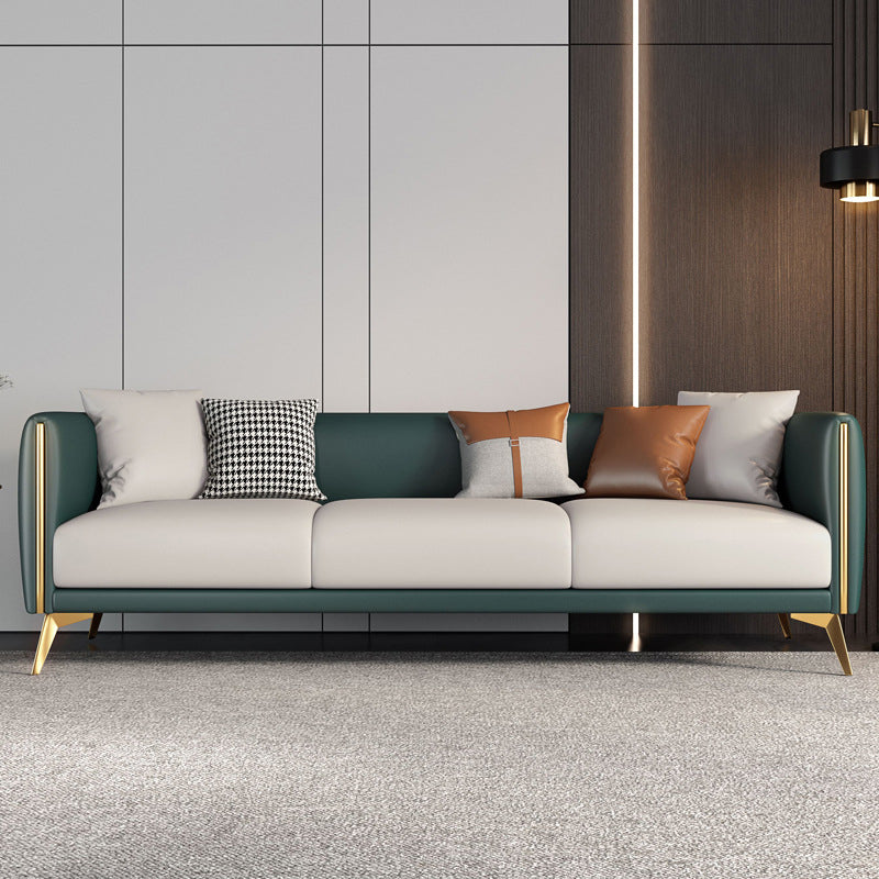 Contemporary Faux Leather Settee 25.98"H Tuxedo Arm Sofa for Four People White-Green Memory Foam Clearhalo 'furn' 'furn_sofas' 'Furniture' 'furniture_sofas' 'Living Room Furniture' 'Sofa' 'sofas' 4858891