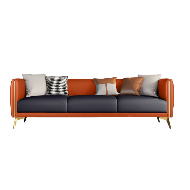 Contemporary Faux Leather Settee 25.98"H Tuxedo Arm Sofa for Four People Grey Orange Clearhalo 'furn' 'furn_sofas' 'Furniture' 'furniture_sofas' 'Living Room Furniture' 'Sofa' 'sofas' 4858892