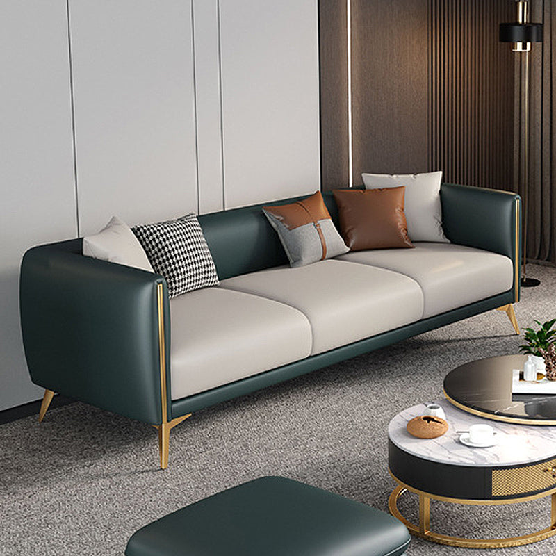 Contemporary Faux Leather Settee 25.98"H Tuxedo Arm Sofa for Four People White-Green Latex Clearhalo 'furn' 'furn_sofas' 'Furniture' 'furniture_sofas' 'Living Room Furniture' 'Sofa' 'sofas' 4858893