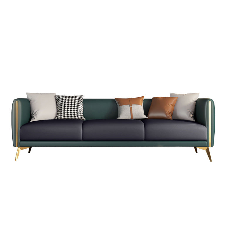 Contemporary Faux Leather Settee 25.98"H Tuxedo Arm Sofa for Four People Gray-Green Clearhalo 'furn' 'furn_sofas' 'Furniture' 'furniture_sofas' 'Living Room Furniture' 'Sofa' 'sofas' 4858895
