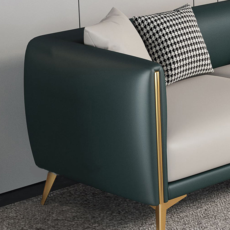 Contemporary Faux Leather Settee 25.98"H Tuxedo Arm Sofa for Four People Clearhalo 'furn' 'furn_sofas' 'Furniture' 'furniture_sofas' 'Living Room Furniture' 'Sofa' 'sofas' 4858901